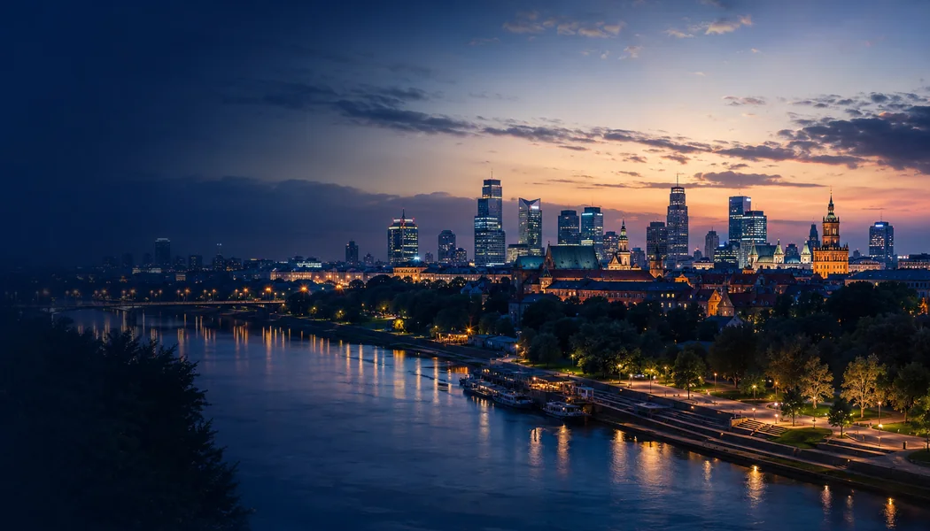 Panorama Warszawy o zmierzchu